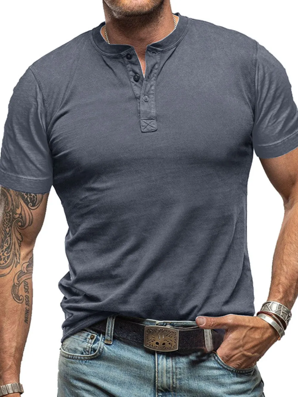 Men's Classic Henley Short Sleeve Polo T-Shirt, image 11