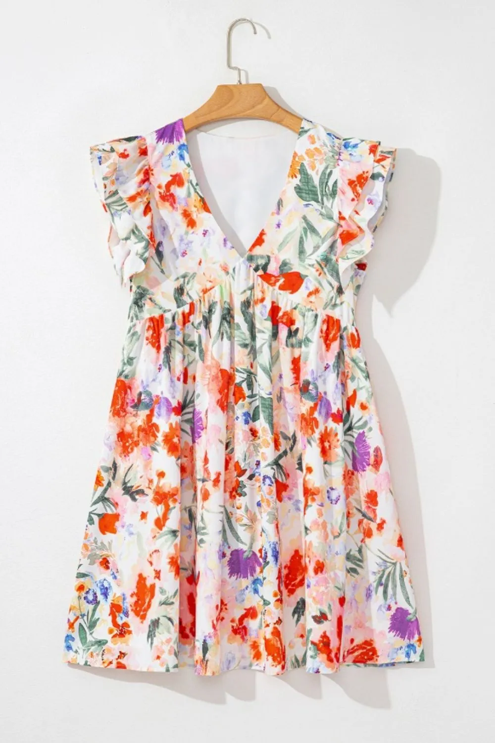 Floral Double Ruffle Sleeve V Neck Mini Dress, image 5