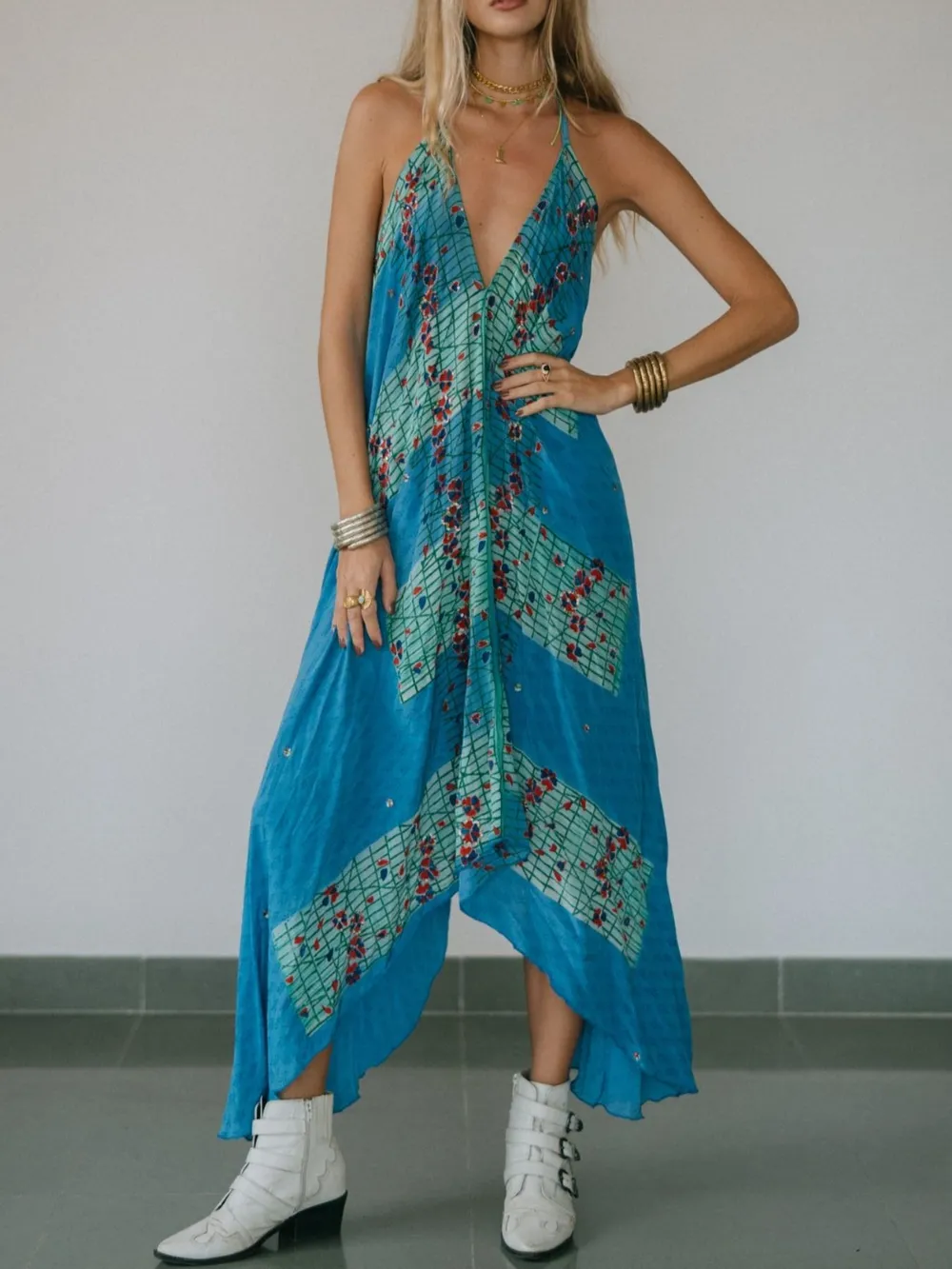 Backless Printed Halter Neck Maxi Dress, image 3