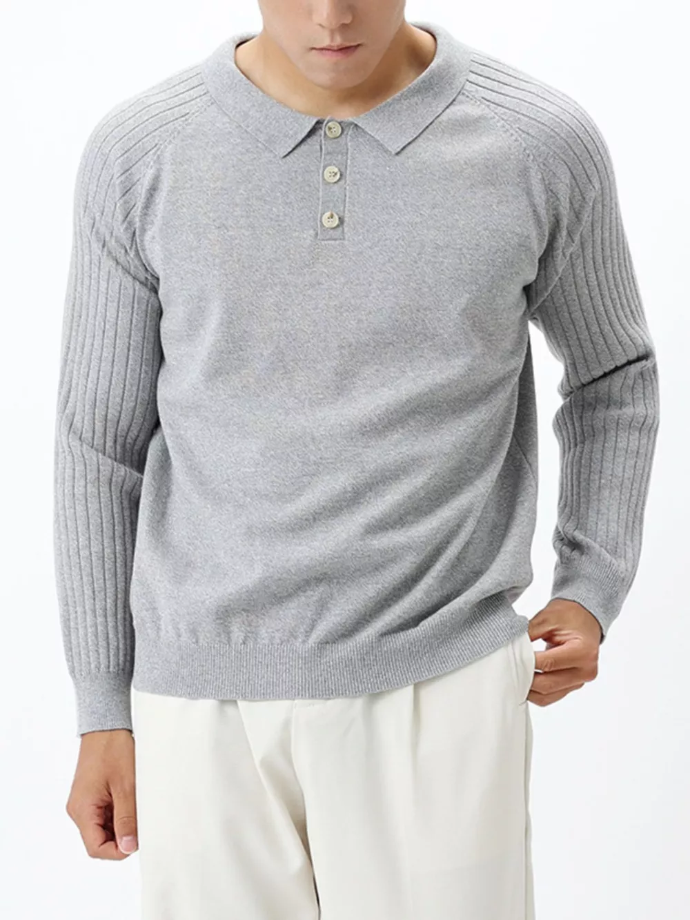 Men's Plus Size Classic Fit Ribbed Sleeve Knit Top, image 2