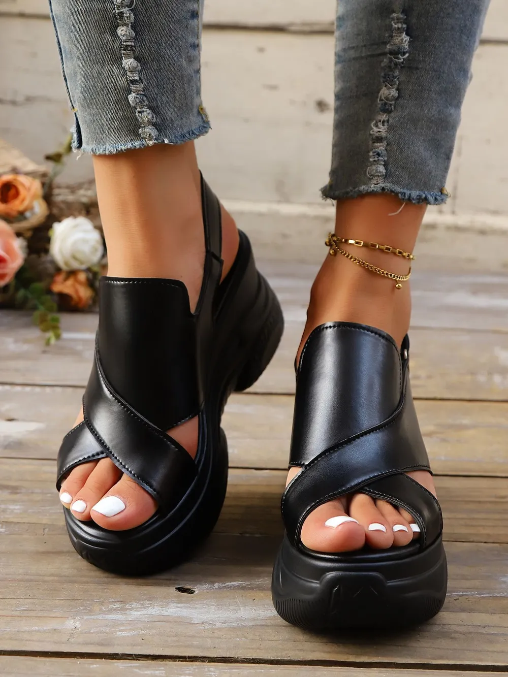 Cutout Platform Wedge Sandals, image 2