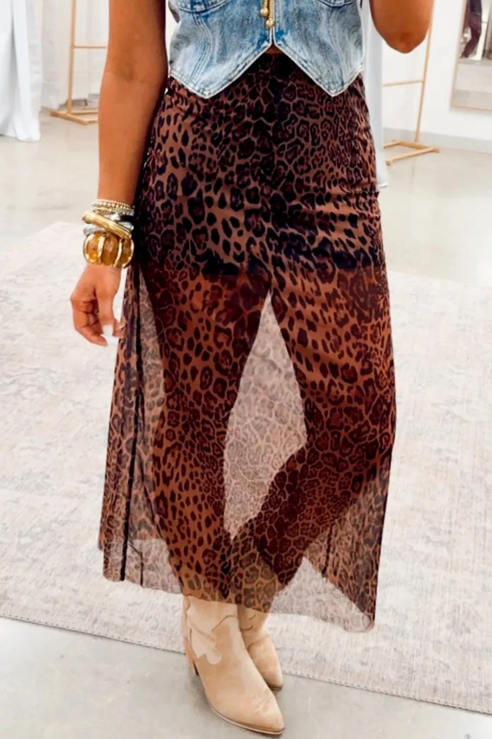 Leopard Sheer Midi Skirt, image 2