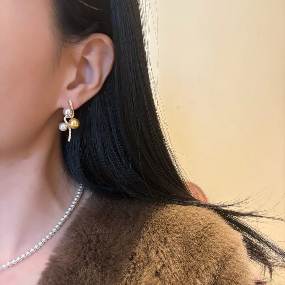 Pearl & Zircon Dangle Earrings, image 2