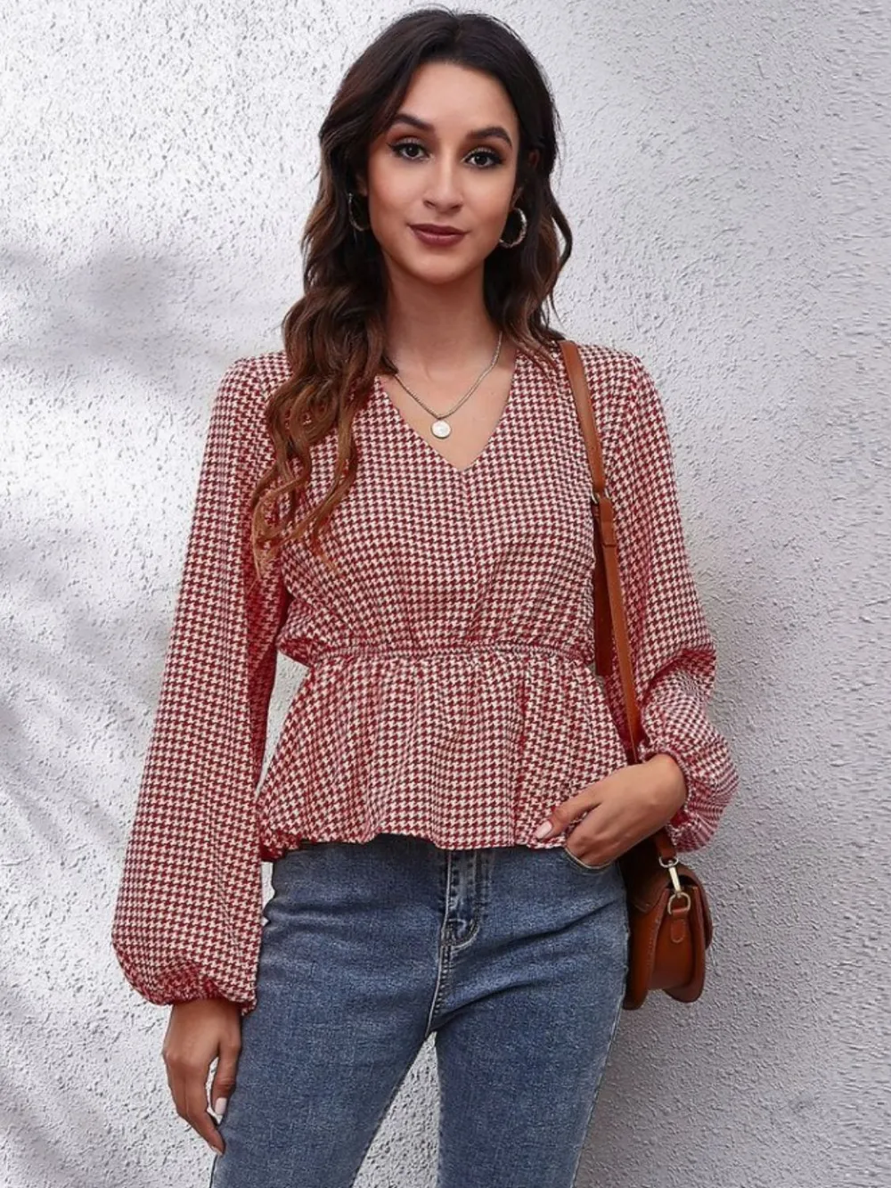 Ruched Printed V-Neck Long Sleeve Blouse, image 20