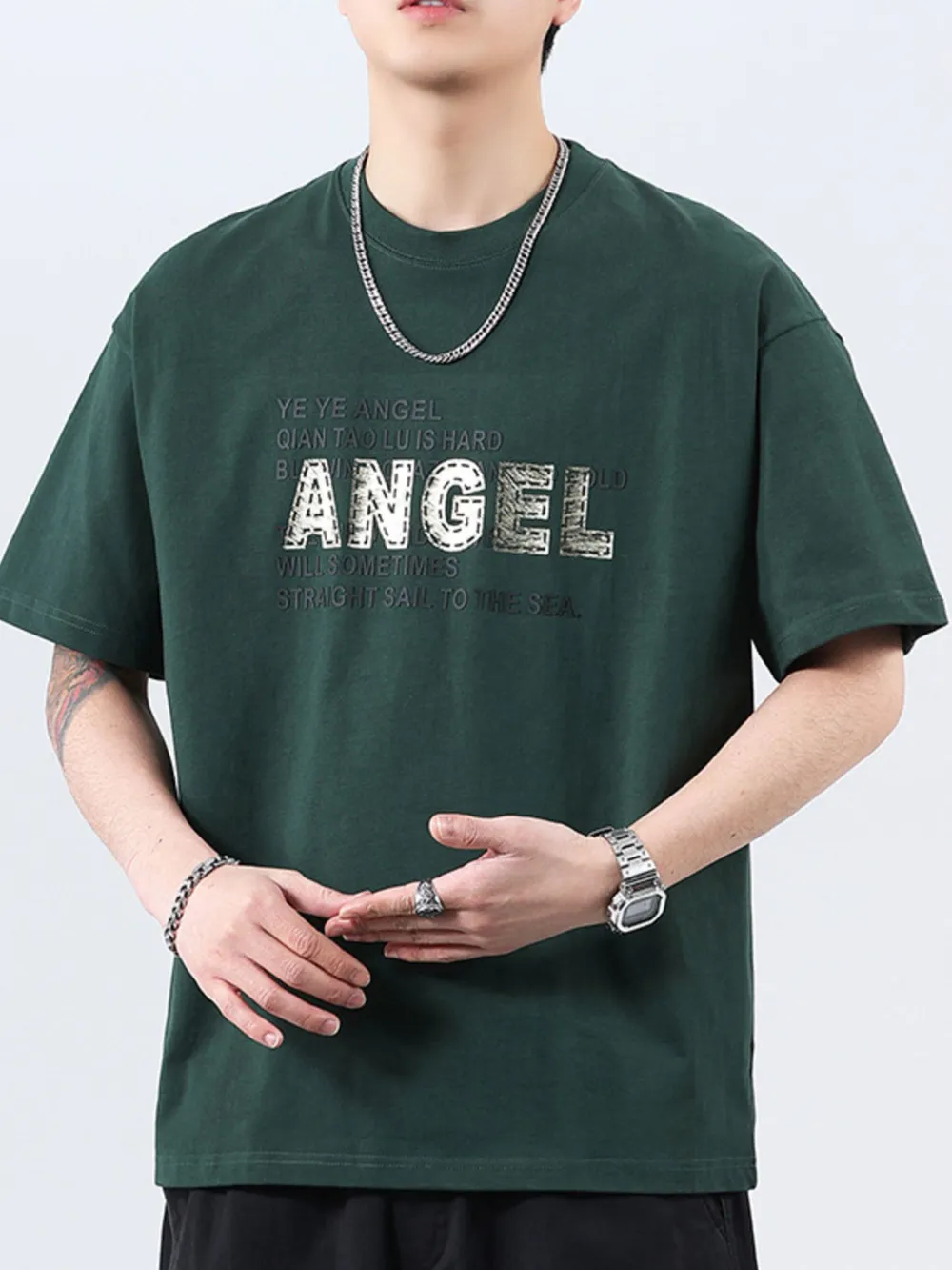 Men's Plus Size Letter Round Neck Short Sleeve T-Shirt, image 9