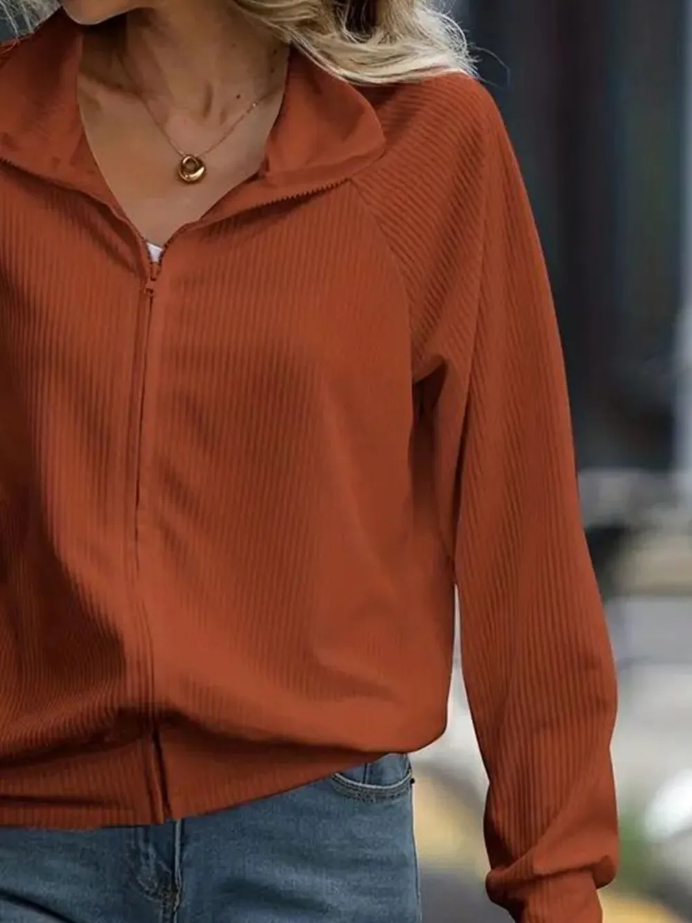 Zip Up Collared Neck Raglan Sleeve Jacket, image 18