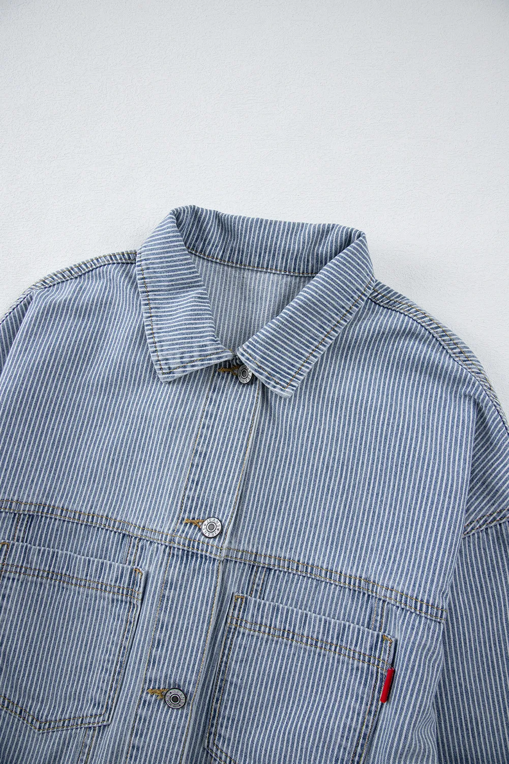 Striped Button Up Long Sleeve Denim Jacket, image 6