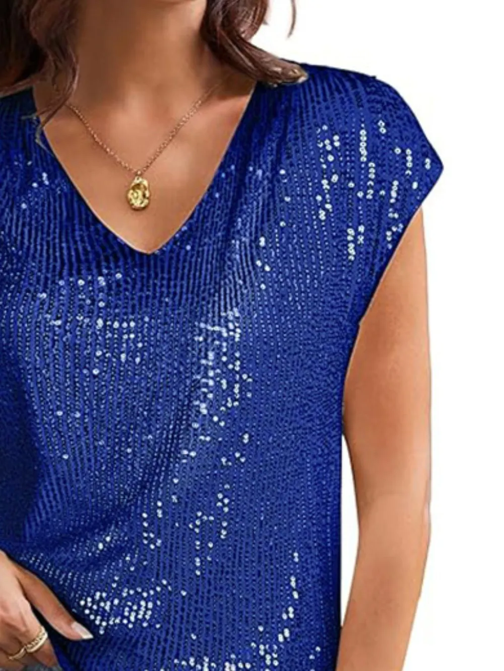 V-Neck Sequin Cap Sleeve Top, image 8