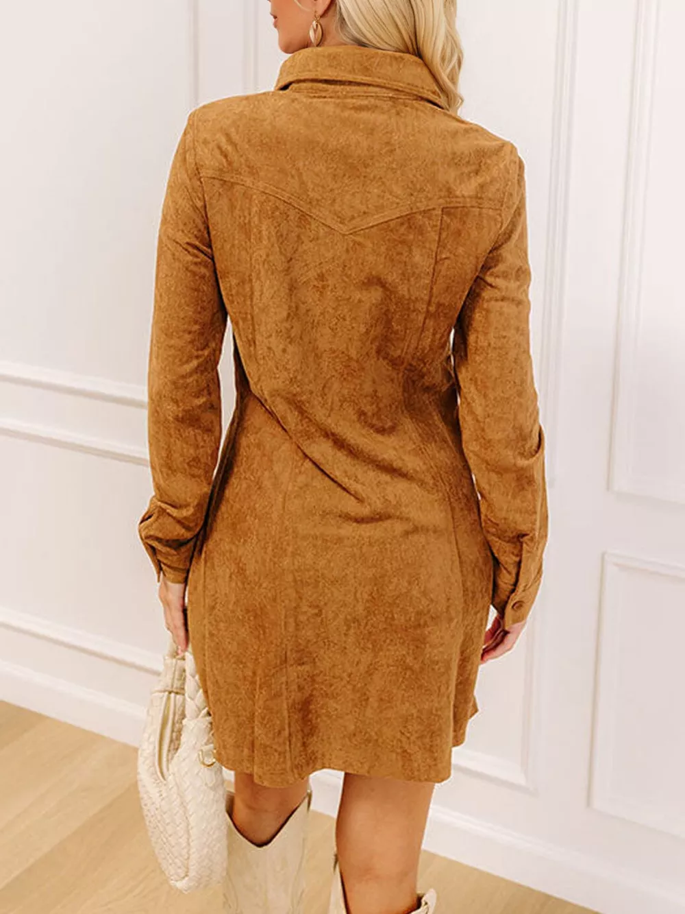 Floral Embroidered Button-Down Shirt Dress, image 3