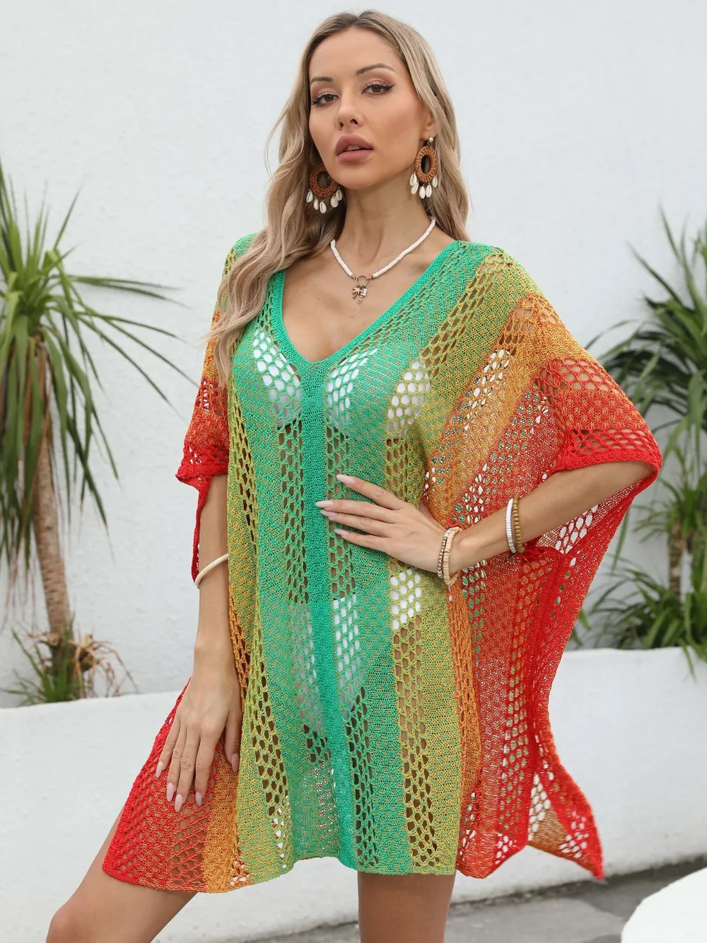 Rainbow Gradient Crochet Beach Cover Up, image 5