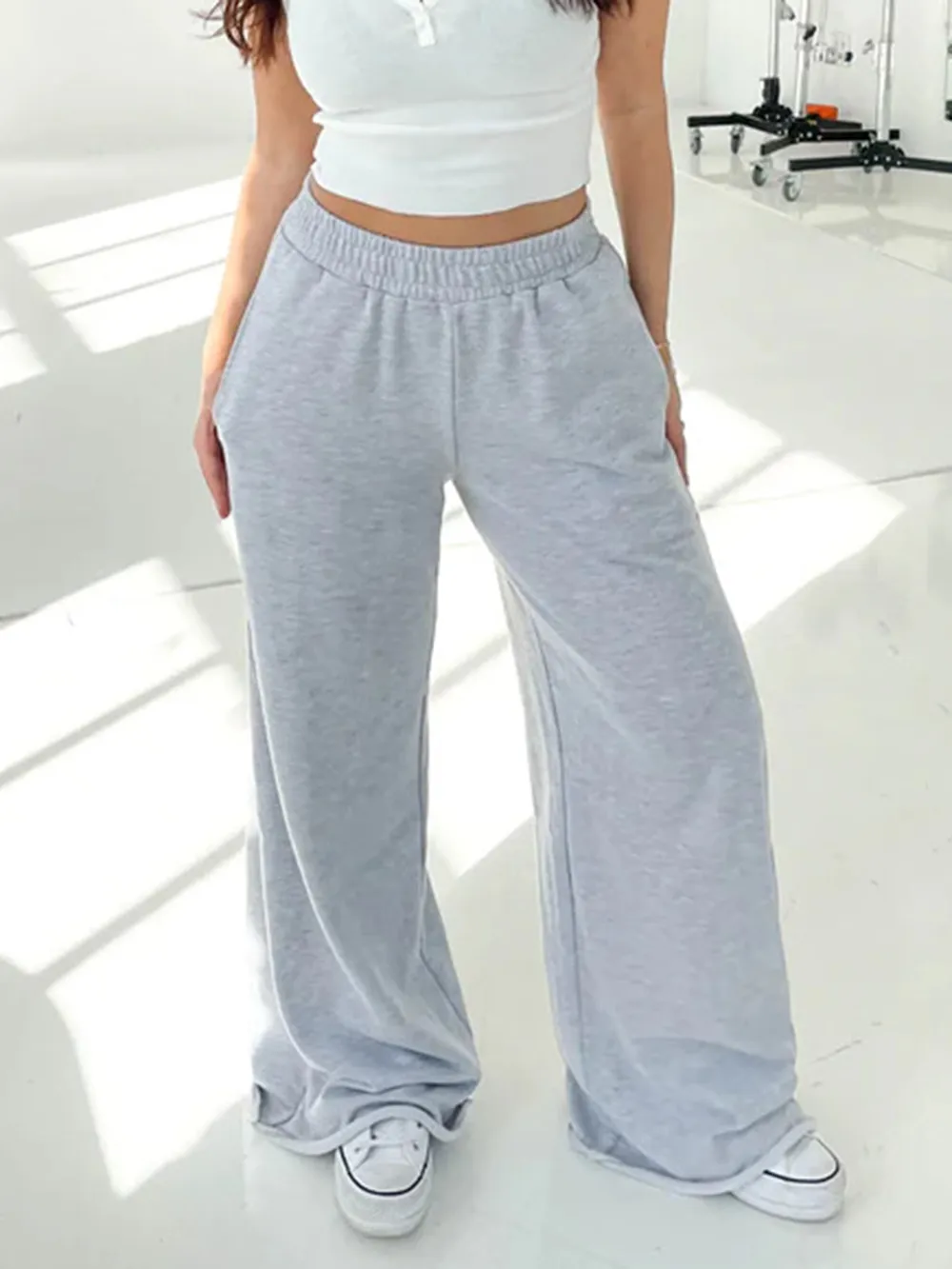 Elastic Waist Wide Leg Pants, image 4