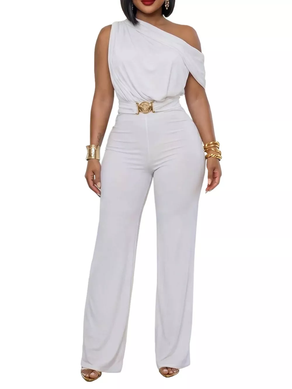 One-Shoulder Draped Wide Leg Jumpsuit, image 4