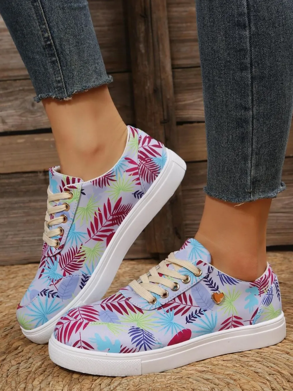 Tropical Leaf Print Canvas Sneakers, image 6