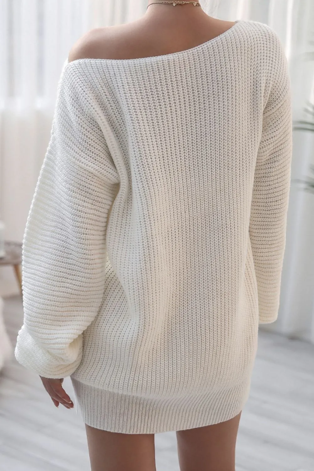 Boat Neck Long Sleeve Mini Sweater Dress, image 10