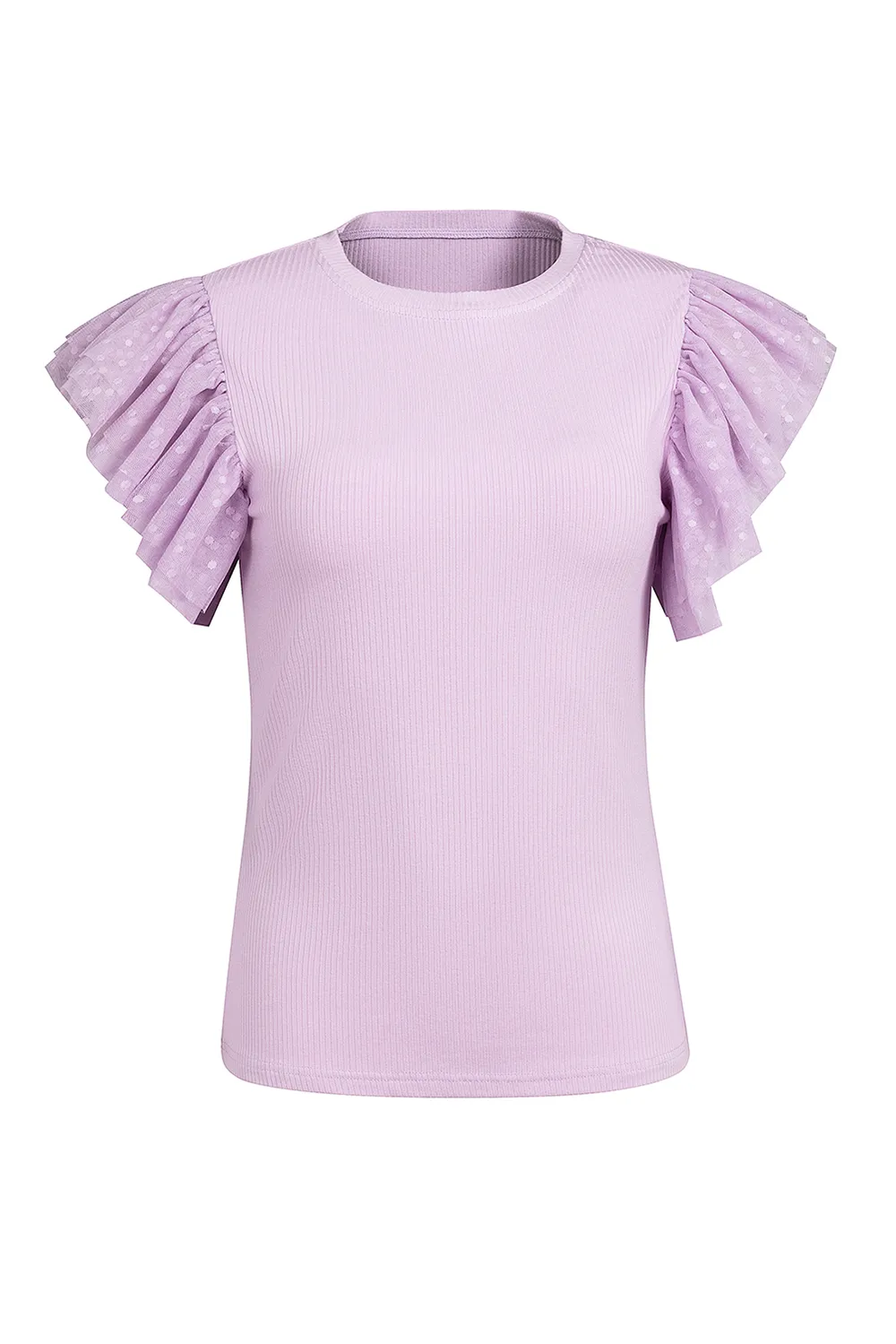 Ruffled Round Neck Cap Sleeve Top, image 3