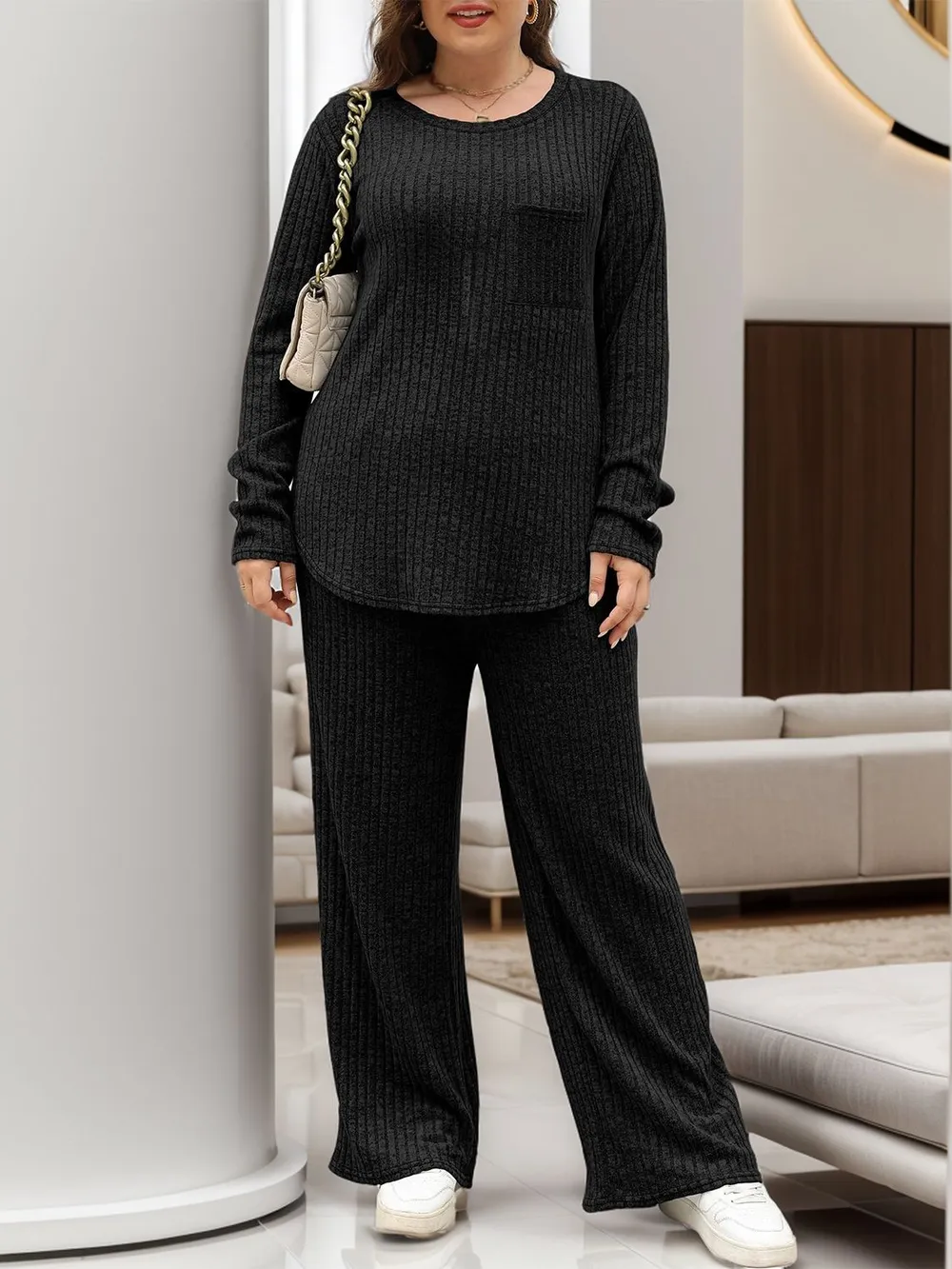 Round Neck Long Sleeve Top and Pants Set, image 29