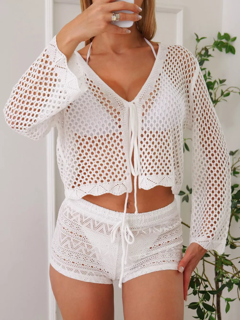 Crochet Tie-Front Knit Cover Up, image 8