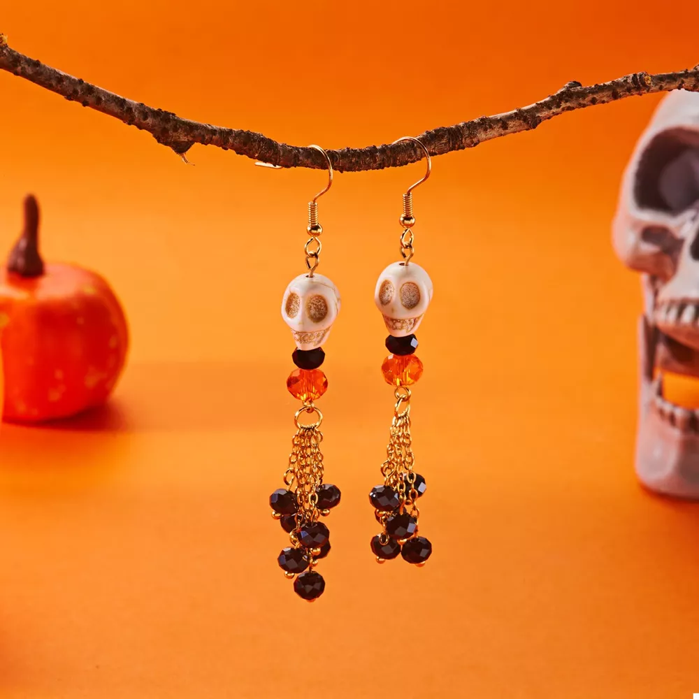 Halloween Skull Beaded Drop Earrings, image 8