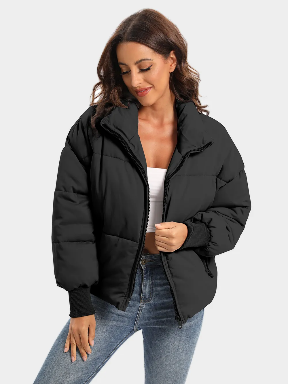 Zip Up Turtleneck Long Sleeve Puffer Jacket, image 8