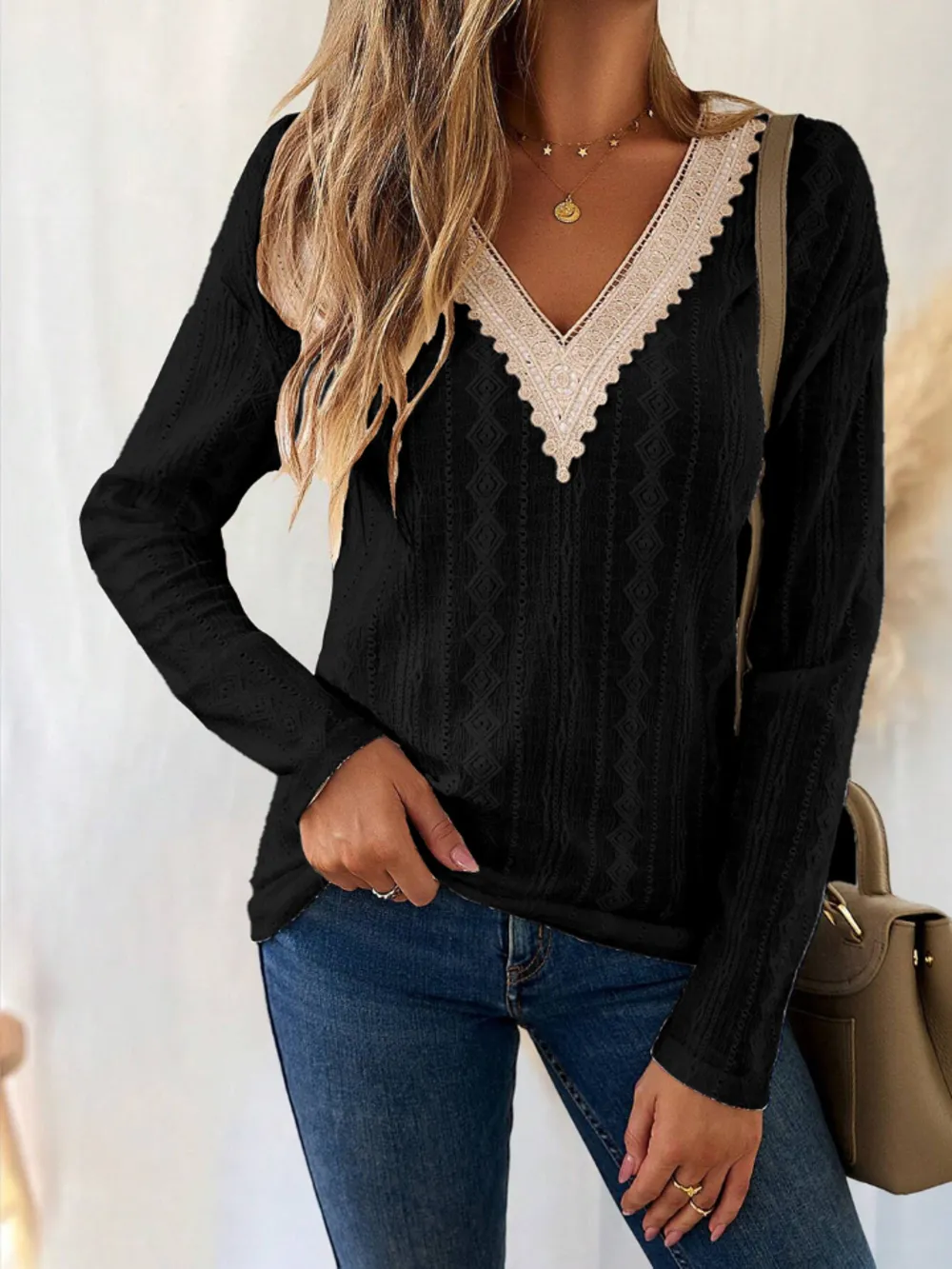 Eyelet V-Neck Dropped Shoulder T-Shirt, image 12
