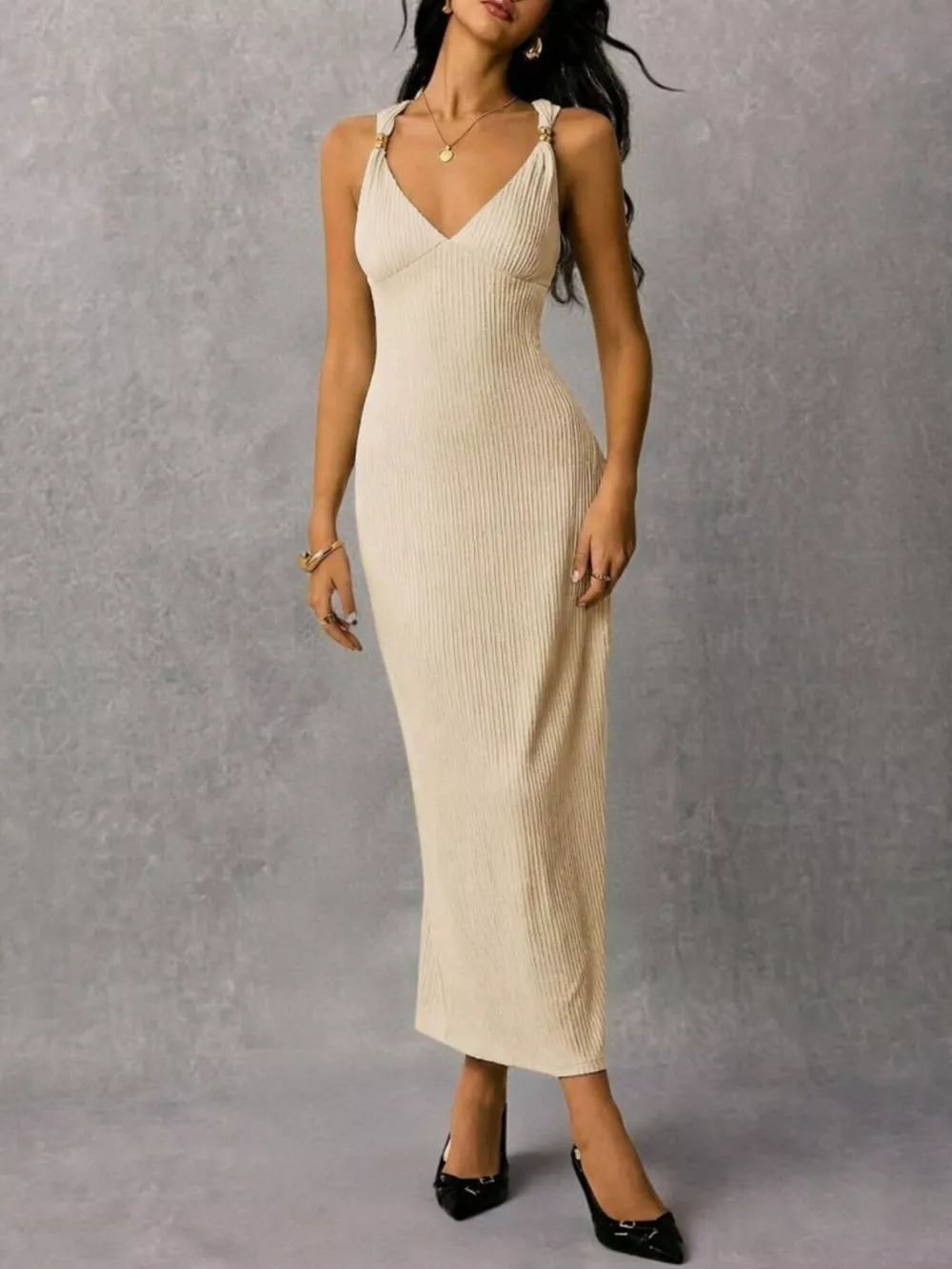 Sleeveless Ribbed Knit Midi Dress, image 18