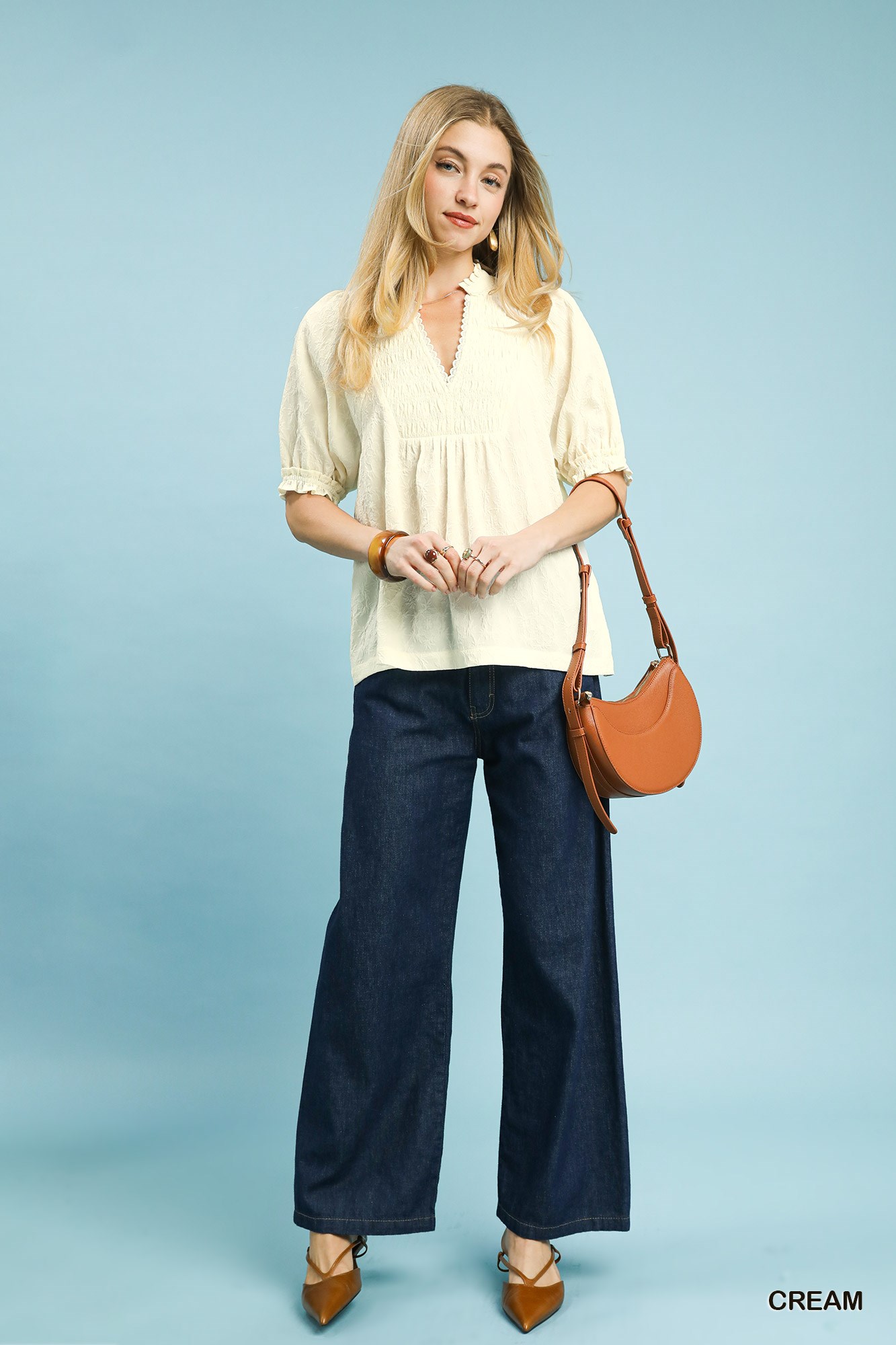 Textured Smocked Peasant Top, image 4