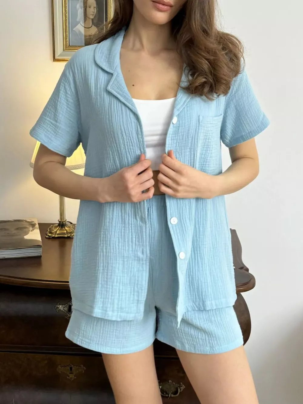 Button Up Short Sleeve Shirt and Shorts Set, image 5