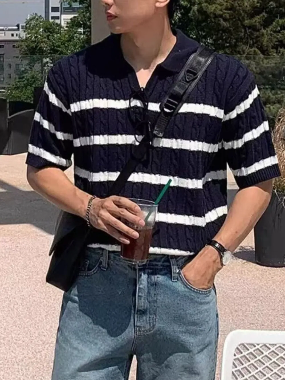 Men's Full Size Striped Short Sleeve Polo Plus Size, image 7