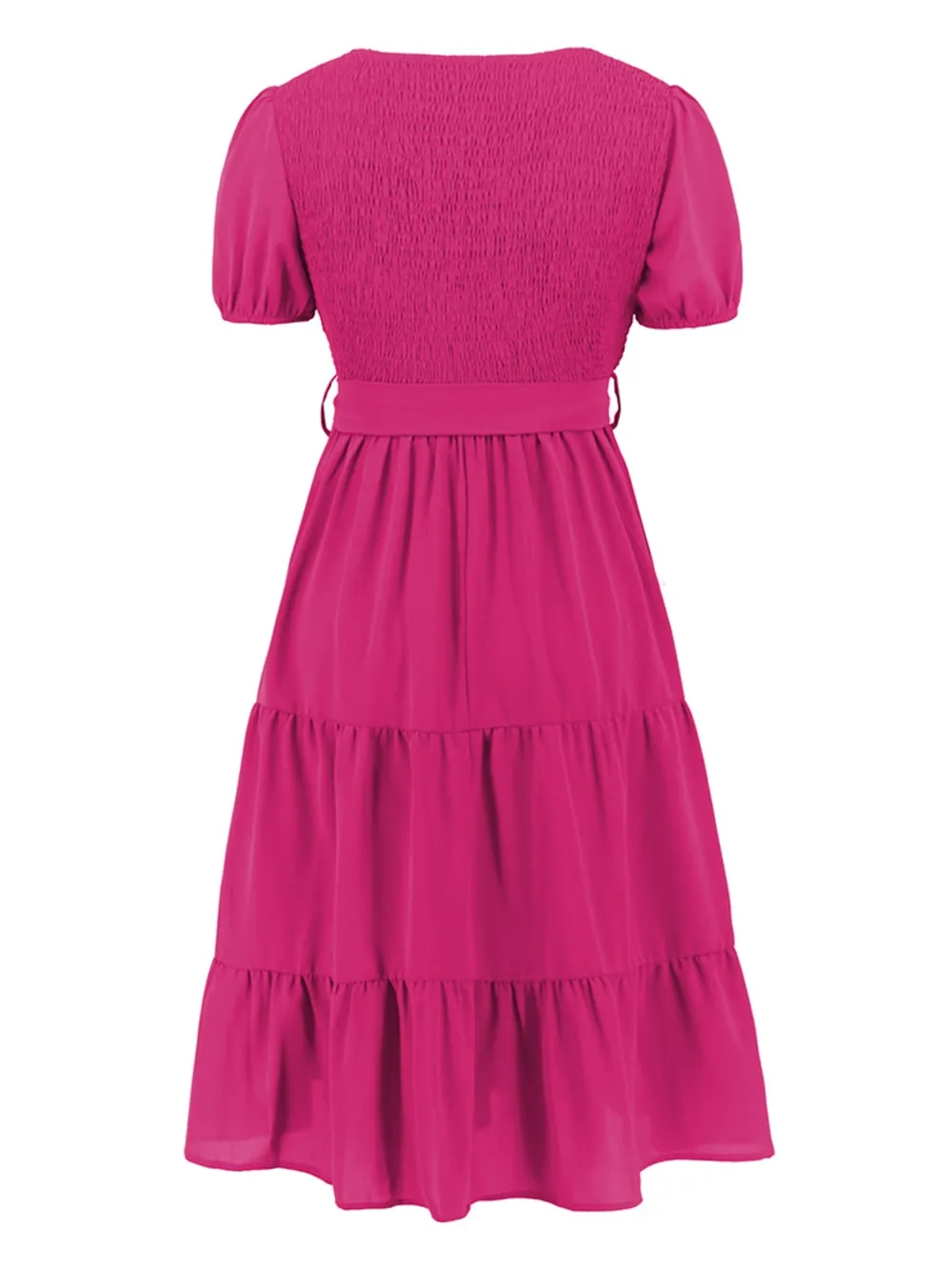 Smocked Tie Front Short Sleeve Tiered Dress, image 35