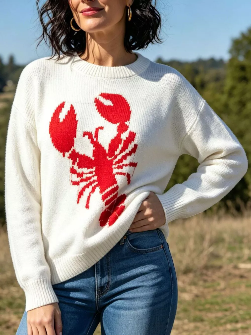 Lobster Graphic Crew Neck Sweater, image 3