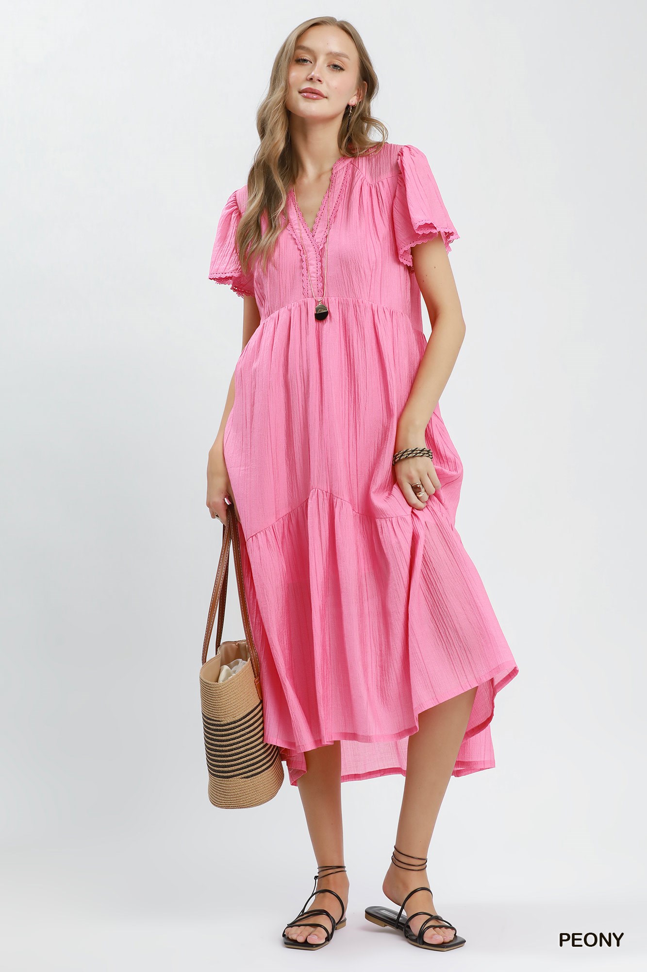 Textured Tiered Midi Dress with Side Pockets, image 4