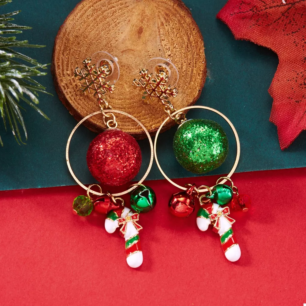 Christmas Snowflake Dangle Earrings with Colorful Beads, image 4