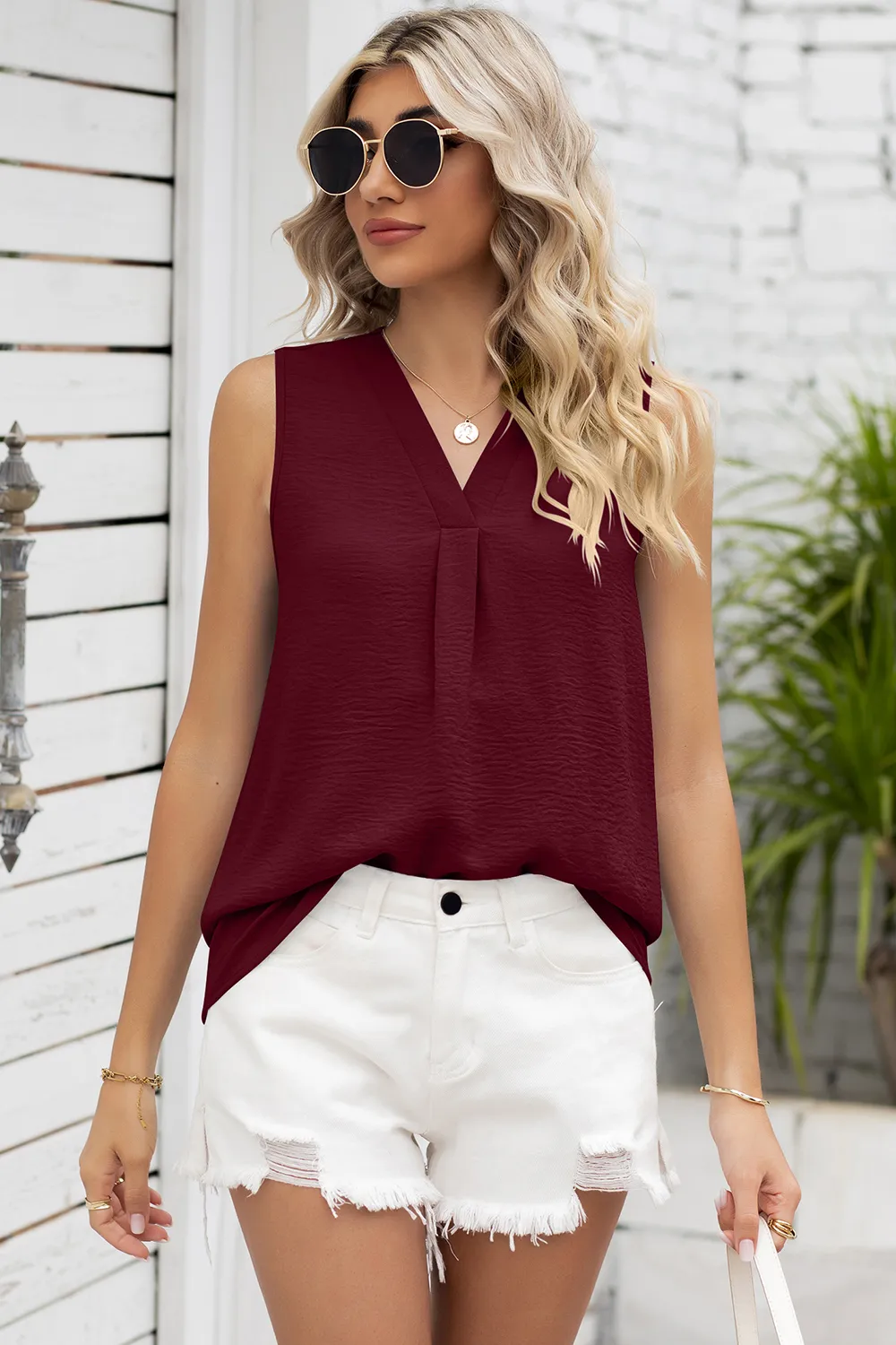 Texture V-Neck Sleeveless Top, image 17