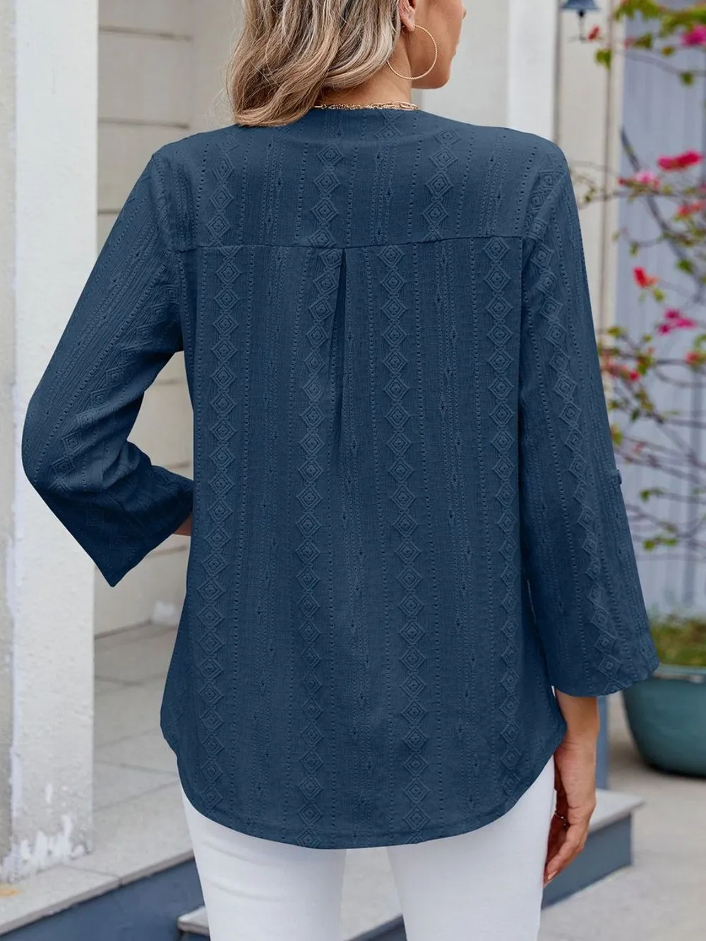 Eyelet Notched Roll-Tab Sleeve Top, image 22