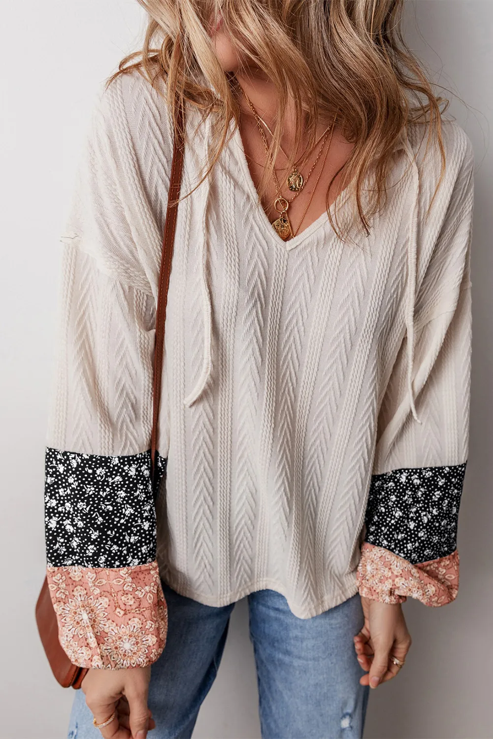 Color Block Tie Neck Long Sleeve Top, image 8