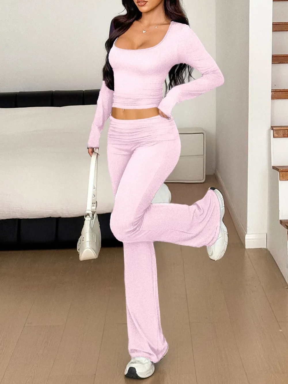 Long Sleeve Crop Top and Bootcut Pants Set, image 5