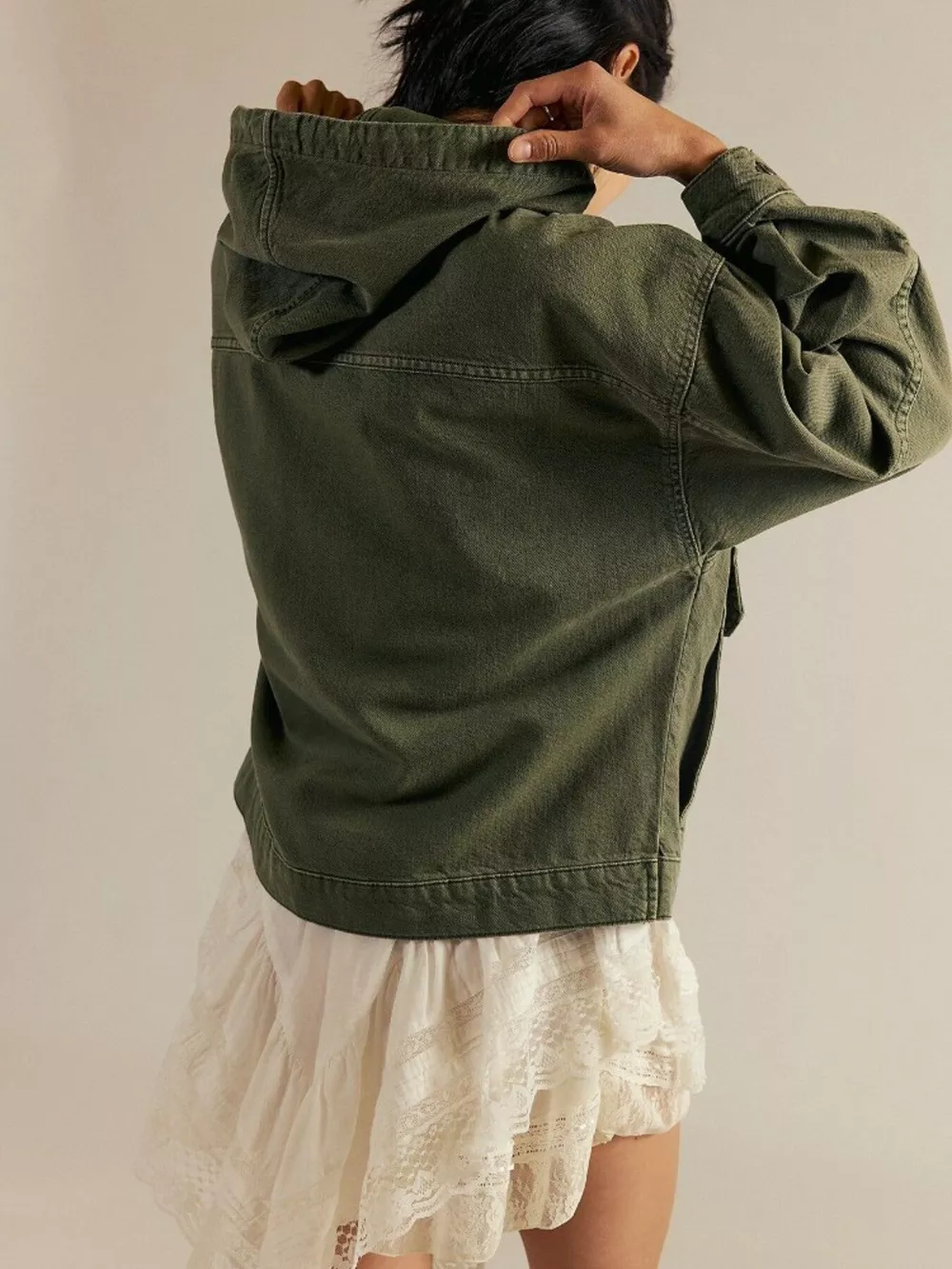 Half Zip Hooded Denim Top, image 4