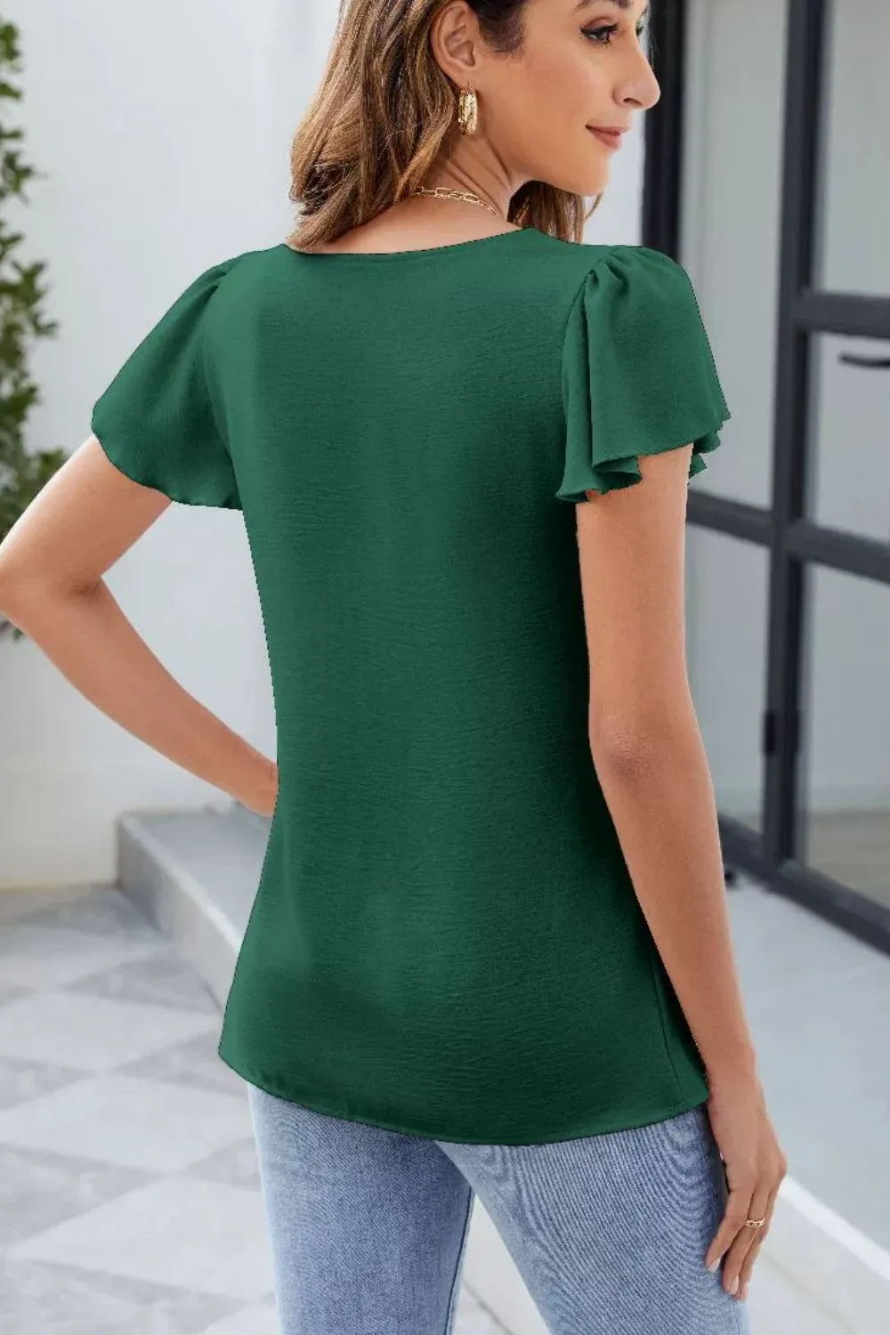 Frill Square Neck Flutter Sleeve Blouse, image 6