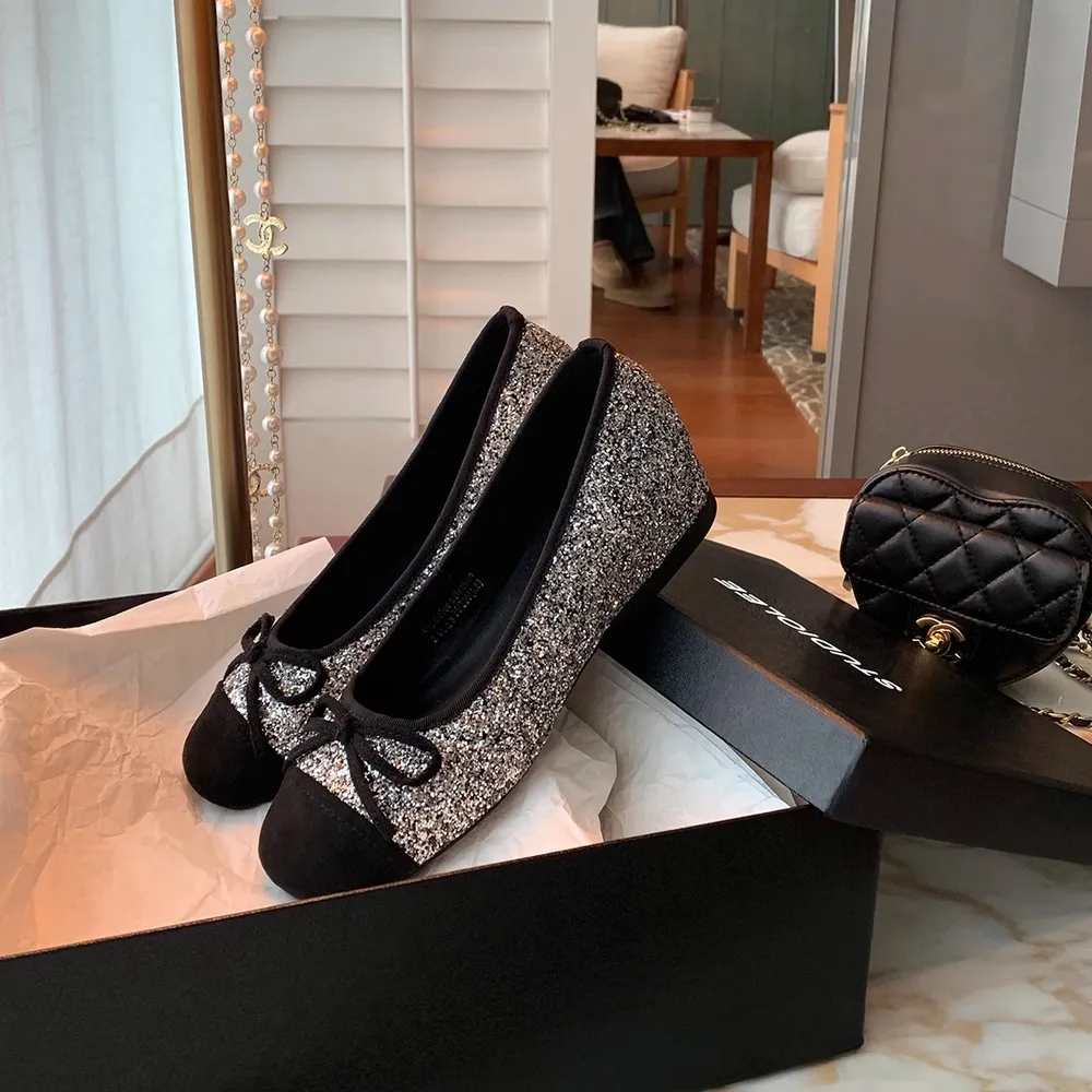 Bow Contrast Sequin Round Toe Slip-Ons, image 2