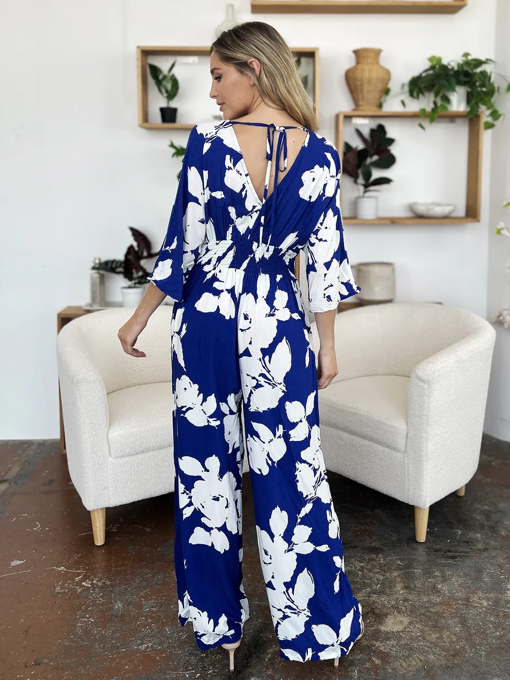 Full Size Printed Tie Back Wide Leg Jumpsuit, image 9