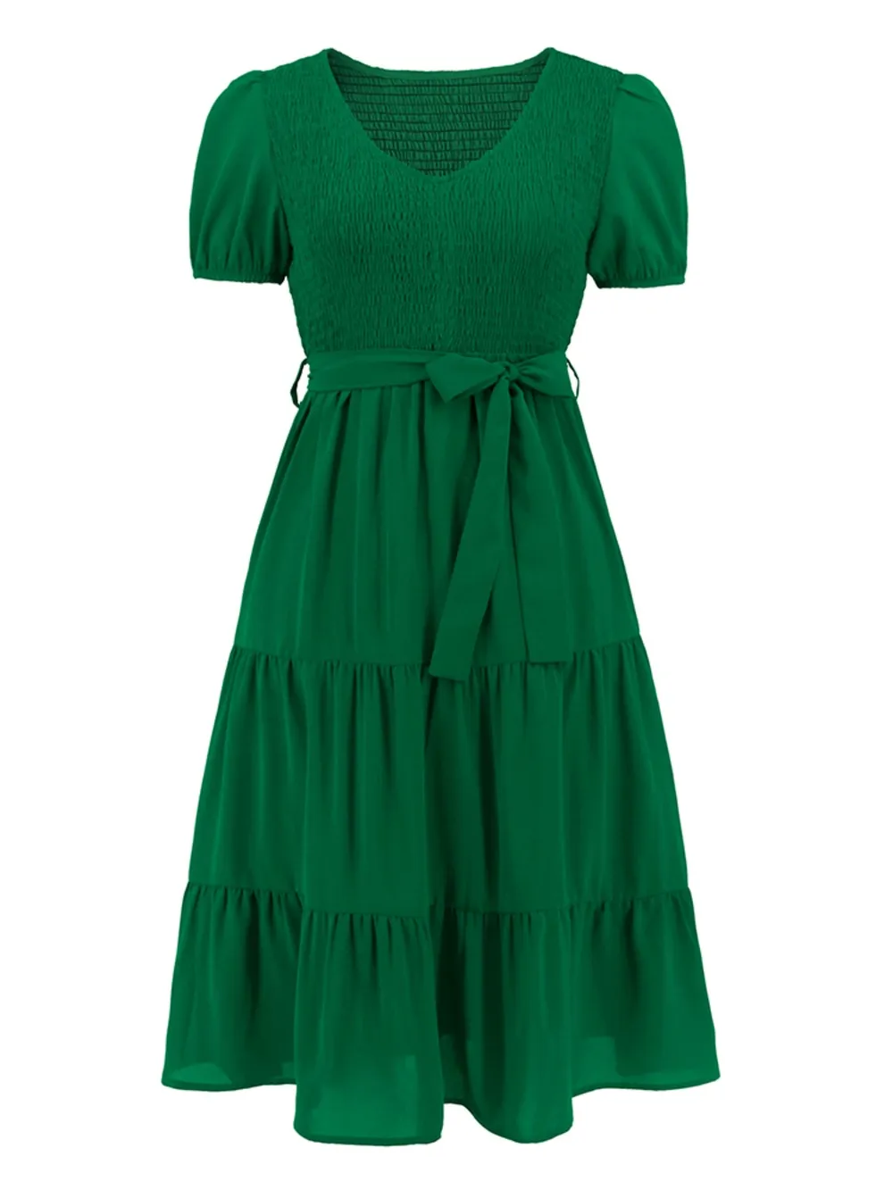 Smocked Tie Front Short Sleeve Tiered Dress, image 26