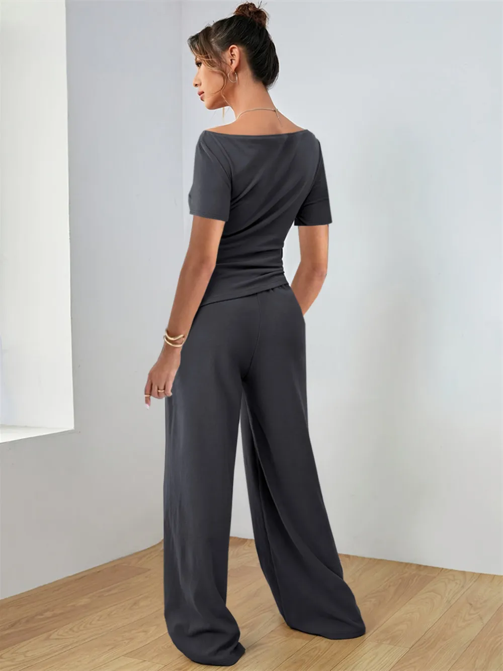 Round Neck Short Sleeve T-Shirt and Pants Set, image 6