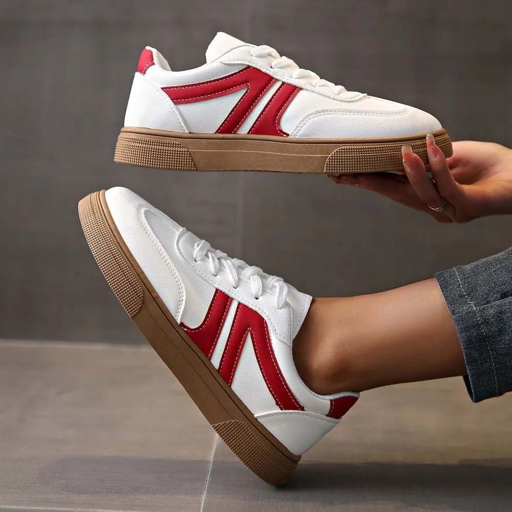 Lace Up Round Toe Contrast Sneakers, image 5
