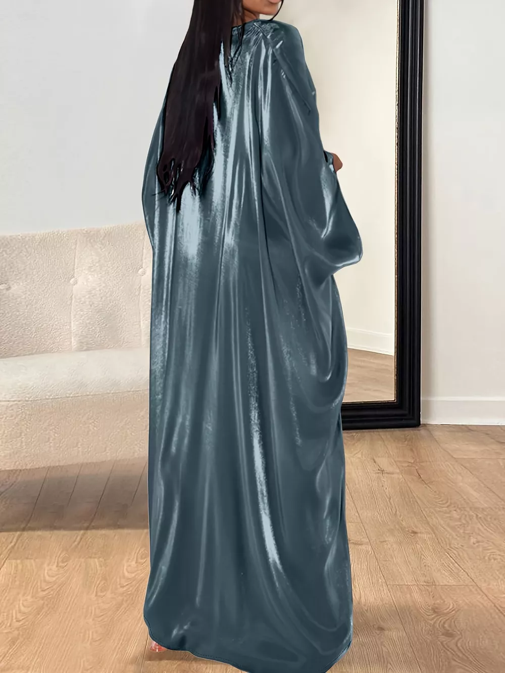 Round Neck Kimono Sleeve Maxi Dress, image 4