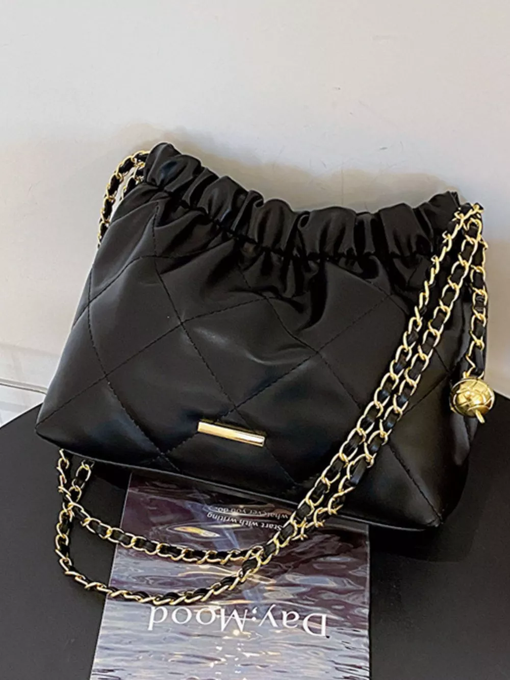 Quilted Ruched Chain Shoulder Bag, image 5