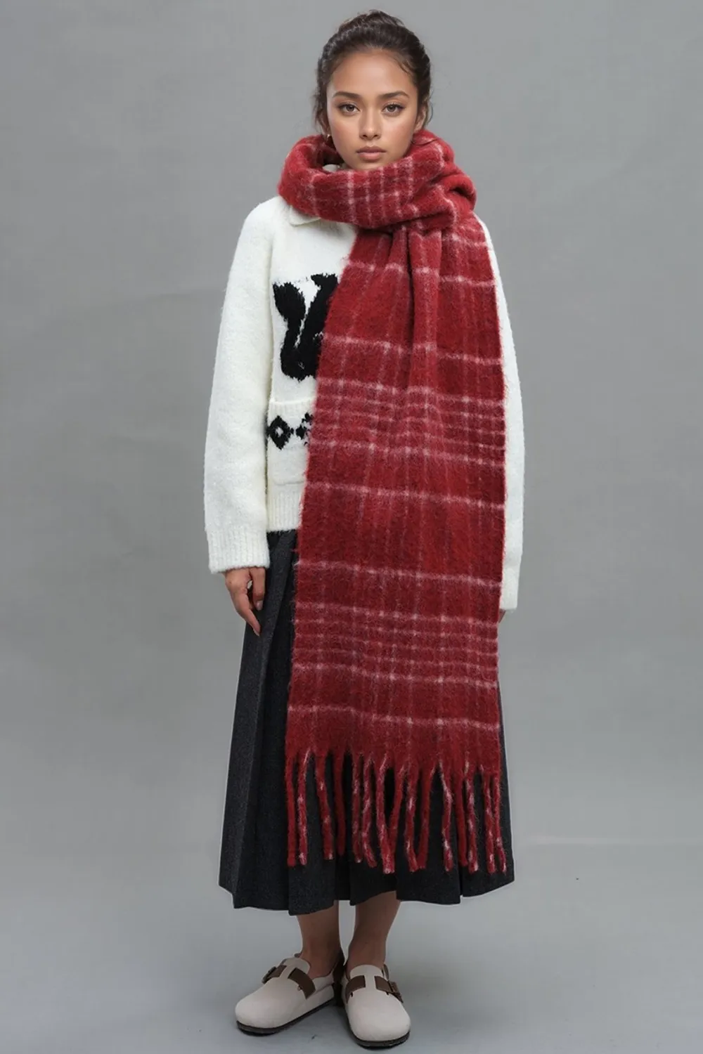 Fringe Plaid Thermal Scarf, image 4