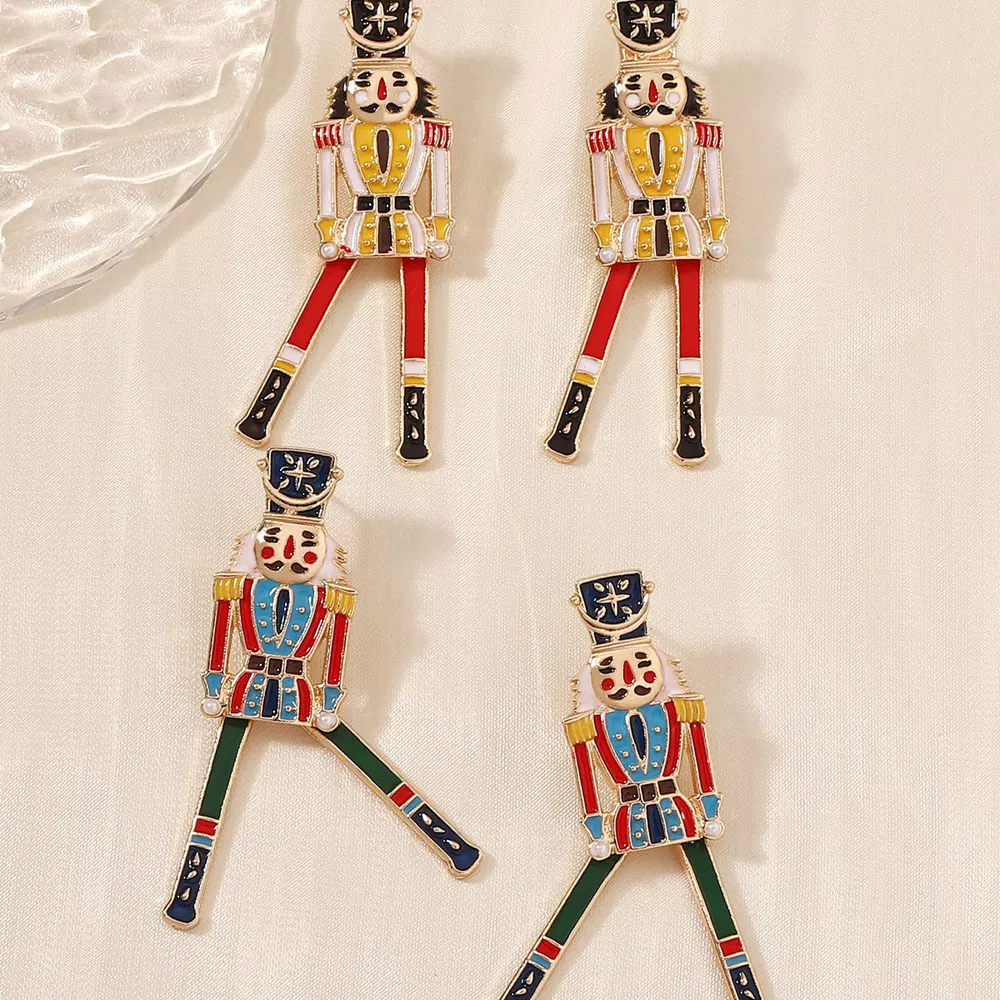 Christmas 18K Gold-Plated Nutcracker Soldier Earrings, image 2