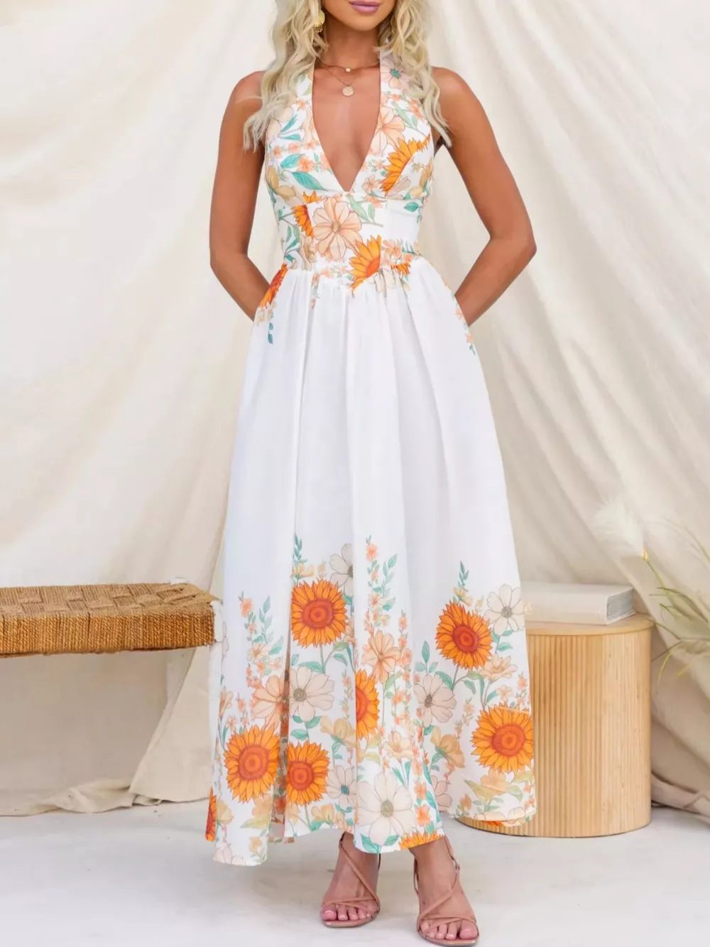 Floral Print Halter Neck Maxi Dress, image 5