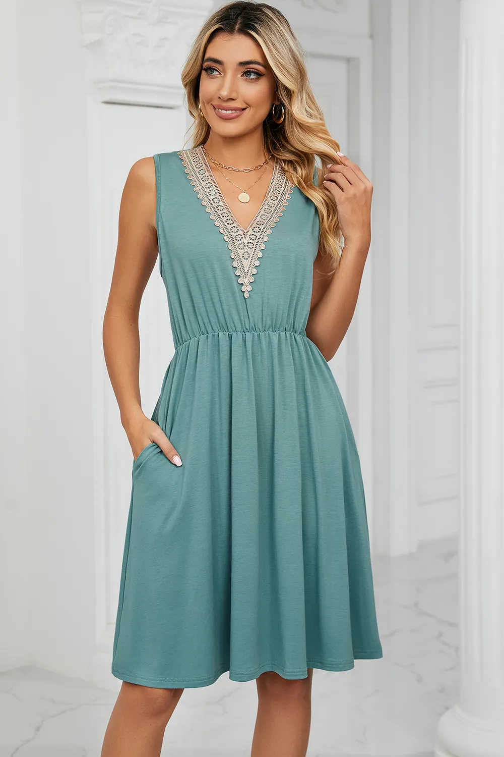 Pocketed V-Neck Wide Strap Dress, image 8