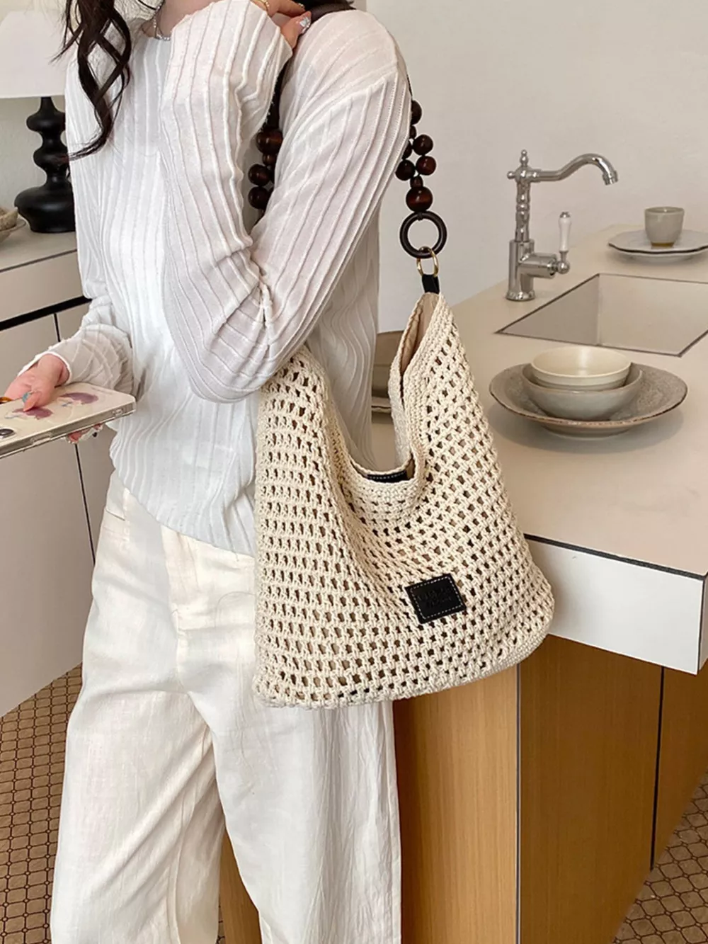 Crochet Knit Shoulder Bag, image 2